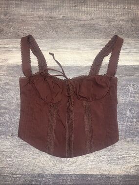 Beverly and Beck Brown Lace Corset Crop Tank Top M